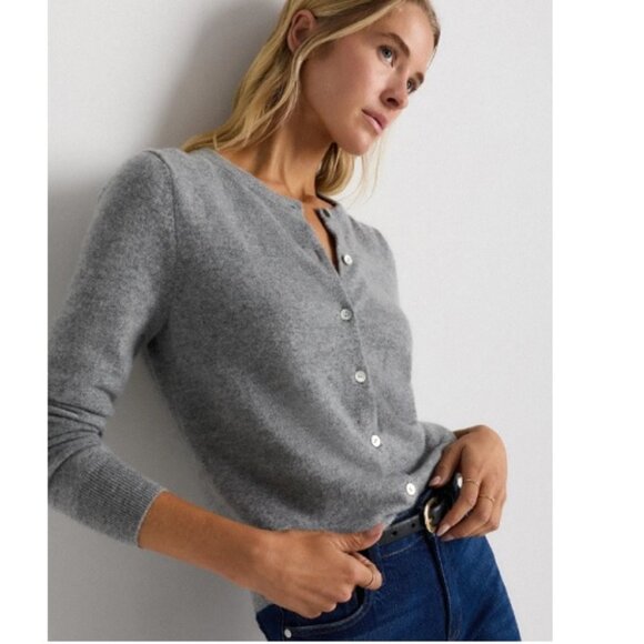Quince Mongolian Cashmere Cardigan Sweater S Heather Gray Knit Classic Soft - Picture 1 of 6
